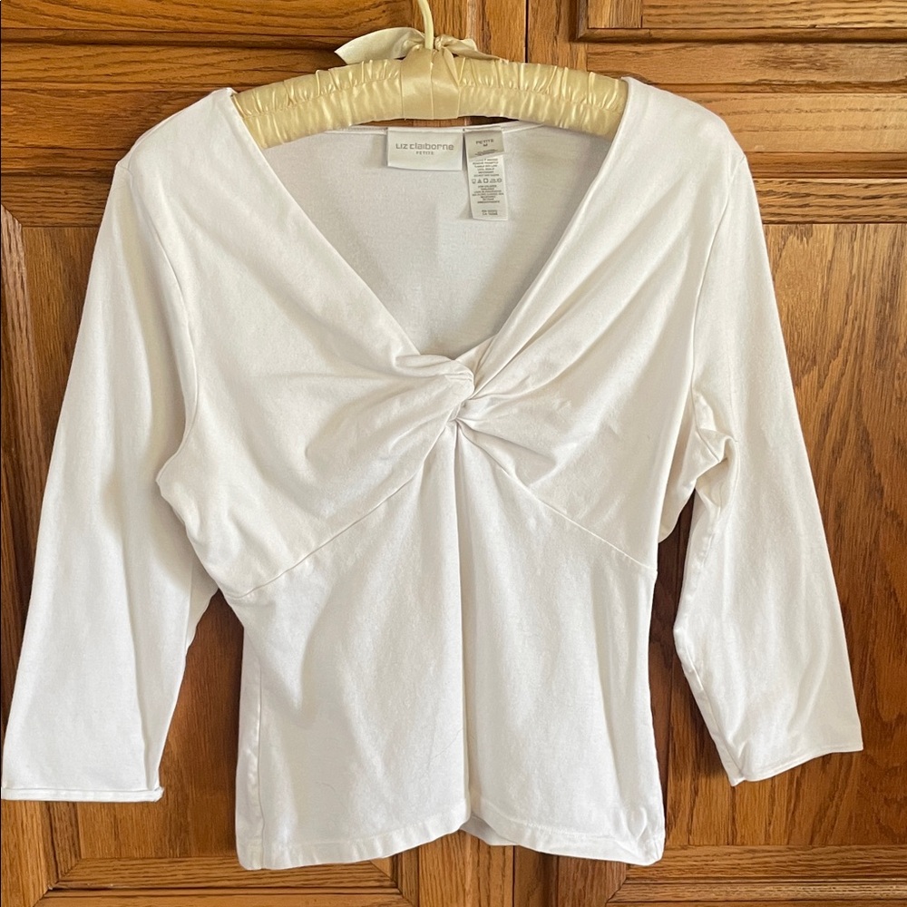 Liz Claiborne Cream Twist-Detail Blouse